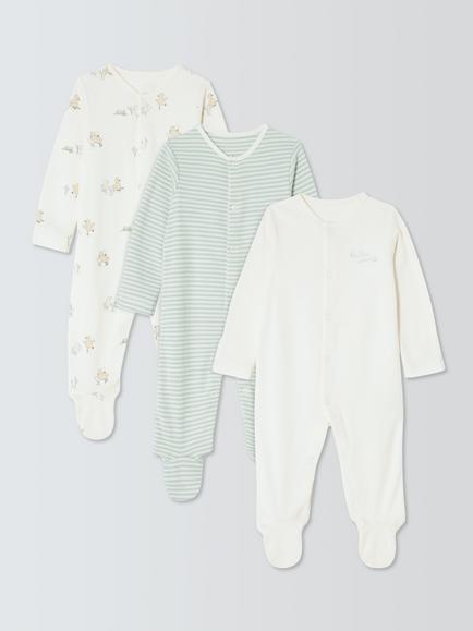 John Lewis Baby Ducklings Sleepsuit, Pack of 3, Green Multi, Green Multi