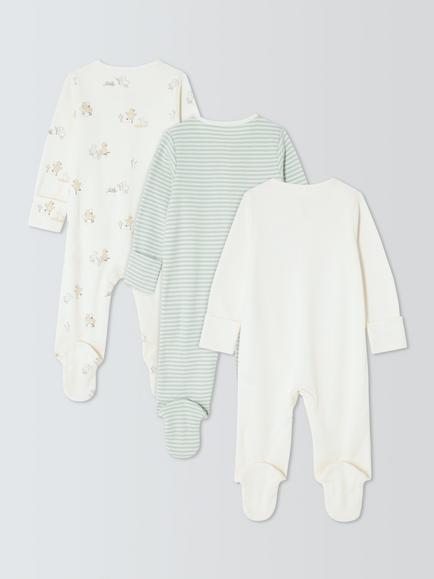 John Lewis Baby Ducklings Sleepsuit, Pack of 3, Green Multi - view 2, Green Multi