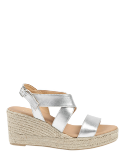 Jones Bootmaker Romilly Leather Wedge Heeled Espadrilles, Silver, Silver