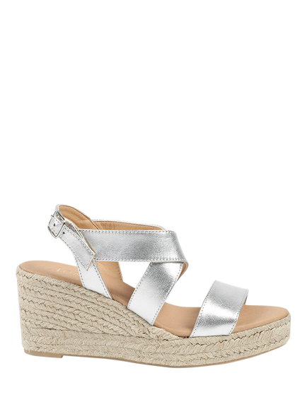 Jones Bootmaker Romilly Leather Wedge Heeled Espadrilles, Silver, Silver