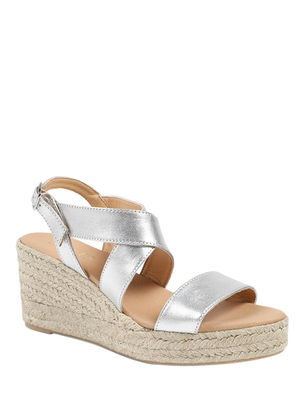 Jones Bootmaker Romilly Leather Wedge Heeled Espadrilles, Silver - view 2, Silver