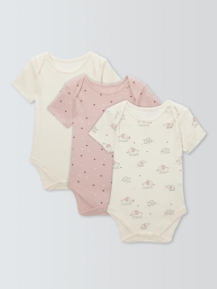 John Lewis Baby Elephant Bodysuits, Pack of 3, Pink, Pink