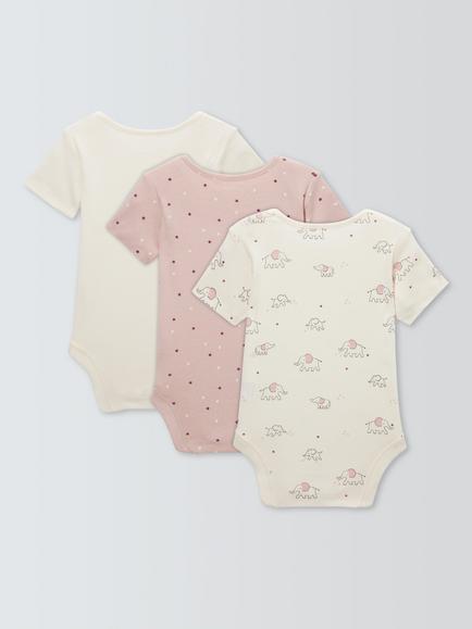 John Lewis Baby Elephant Bodysuits, Pack of 3, Pink - view 2, Pink