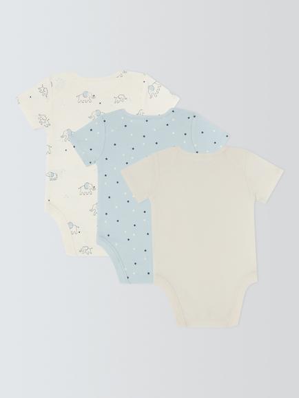 John Lewis Baby Elephant Bodysuits, Pack of 3, Blue - view 2, Blue