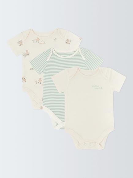 John Lewis Baby Duck Bodysuits, Pack of 3, Green Multi, Green Multi