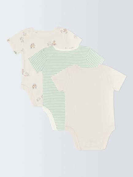 John Lewis Baby Duck Bodysuits, Pack of 3, Green Multi - view 2, Green Multi