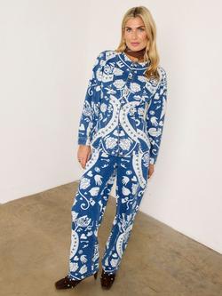 Never Fully Dressed Amara Print Straight Leg Jeans, Blue/White, Blue/White