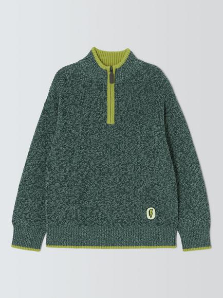 John Lewis Kids' Cotton Quarter Zip Knitted Jumper, Green Gables, Green Gables