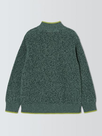 John Lewis Kids' Cotton Quarter Zip Knitted Jumper, Green Gables - view 2, Green Gables