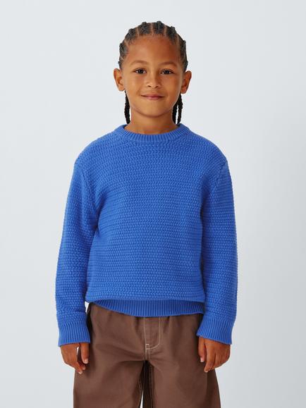 John Lewis Kids' Cotton Basket Stitch Jumper, Dazzling Blue, Dazzling Blue