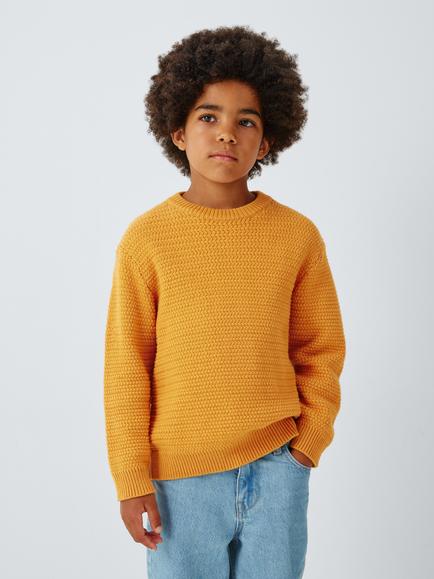 John Lewis Kids' Cotton Basket Stitch Jumper, Golden Ochre, Golden Ochre