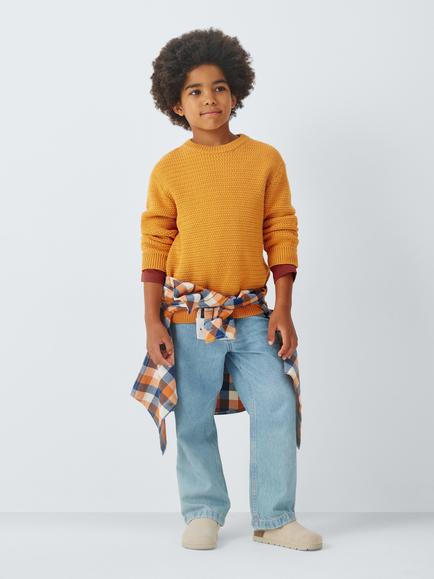 John Lewis Kids' Cotton Basket Stitch Jumper, Golden Ochre - view 2, Golden Ochre