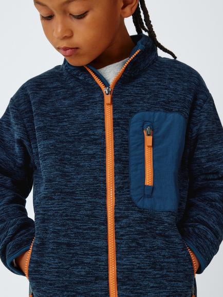 John Lewis Kids' Zip Marl Fleece, Navy - view 2, Navy