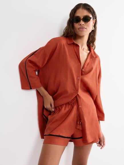 Triumph Summer Wear Linen Blend Boyfriend Shirt, Haute Orange