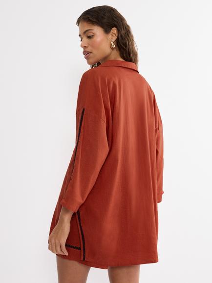 Triumph Summer Wear Linen Blend Boyfriend Shirt - view 2, Haute Orange
