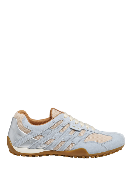 Geox Snake Original Suede Blend Lace Up Trainers, Papyrus/Crystal, Papyrus/Crystal