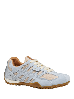 Geox Snake Original Suede Blend Lace Up Trainers, Papyrus/Crystal - view 2, Papyrus/Crystal