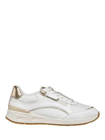 Geox Bulmya Zip Detail Lace Up Trainers, White/Gold, White/Gold