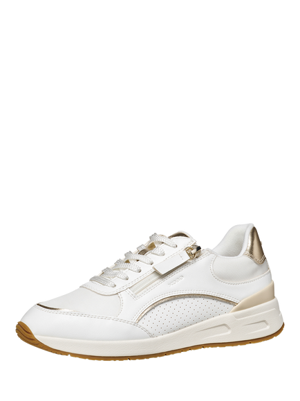 Geox Bulmya Zip Detail Lace Up Trainers, White/Gold - view 2, White/Gold