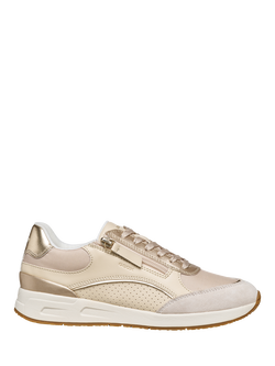 Geox Bulmya Zip Detail Lace Up Trainers, Papyrus/Gold, Papyrus/Gold