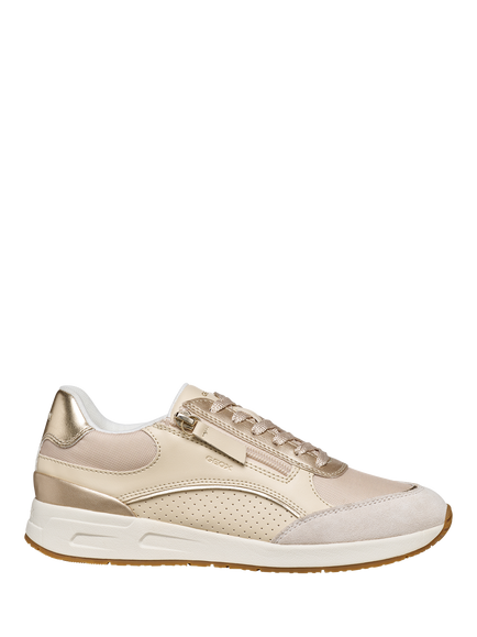 Geox Bulmya Zip Detail Lace Up Trainers, Papyrus/Gold, Papyrus/Gold