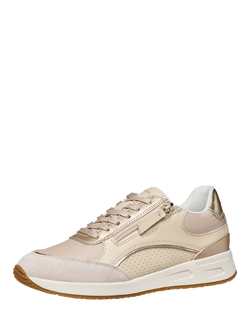 Geox Bulmya Zip Detail Lace Up Trainers, Papyrus/Gold - view 2, Papyrus/Gold