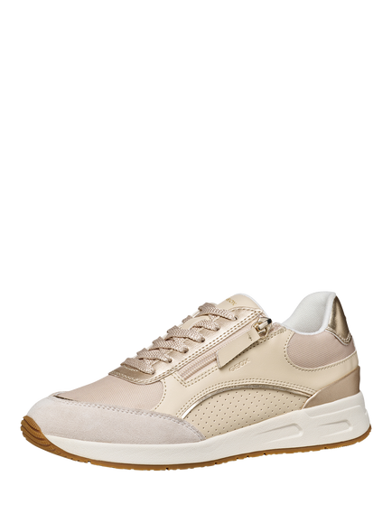 Geox Bulmya Zip Detail Lace Up Trainers, Papyrus/Gold - view 2, Papyrus/Gold