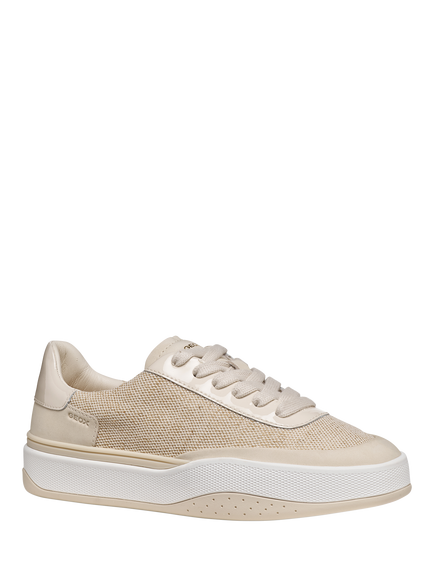 Geox Dynamia Fabric Low Top Lace Up Trainers, Taupe/Grey - view 2, Taupe/Grey