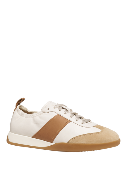 Geox Maryemy Leather Blend Lace Up Trainers, Light Grey/Skin - view 2, Light Grey/Skin