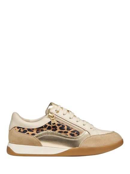 Geox Maryemy Leather Blend Zip Trainers, Natural, Natural