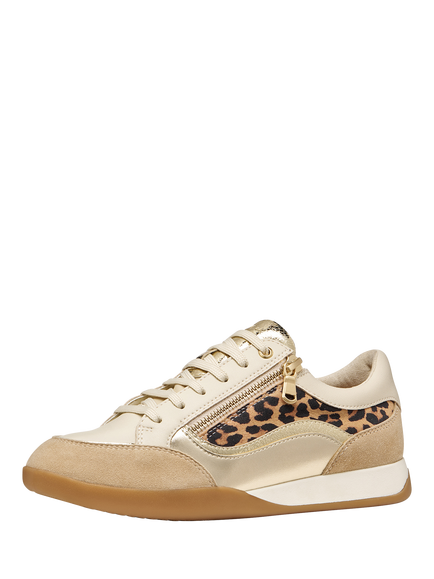 Geox Maryemy Leather Blend Zip Trainers, Natural - view 2, Natural