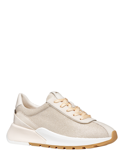 Geox Metropoli Leather Low Top Lace Up Trainers, Papyrus/Grey - view 2, Papyrus/Grey