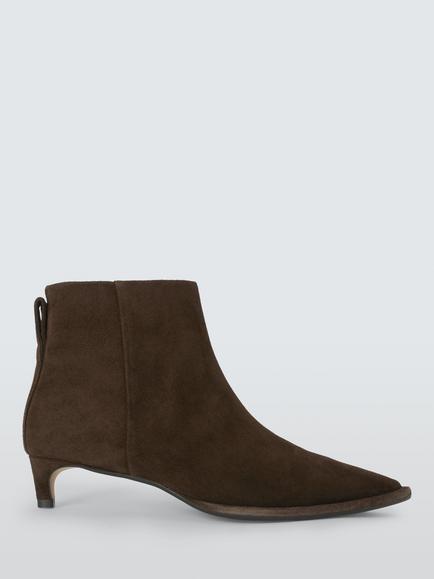 John Lewis Opalite San Crispino Suede Kitten Heel Dressy Ankle Boots, Chocolate, Chocolate