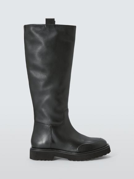 John Lewis Purcie Leather Knee High Boots, Black, Black