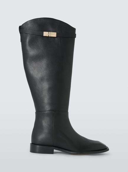 John Lewis Tallulah Leather Hardware Detail Riding Boots, Black, Black