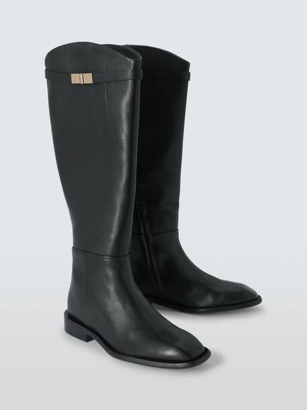 John Lewis Tallulah Leather Hardware Detail Riding Boots, Black - view 2, Black