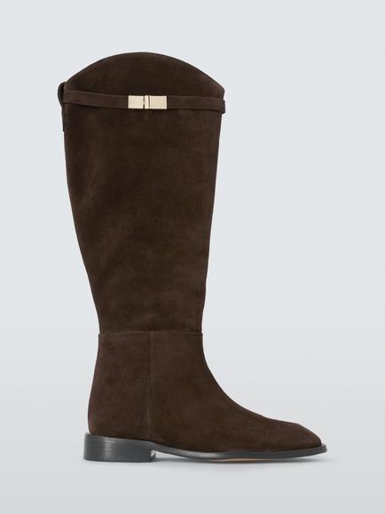 John Lewis Tallulah Suede Hardware Detail Riding Boots, Chocolate, Chocolate