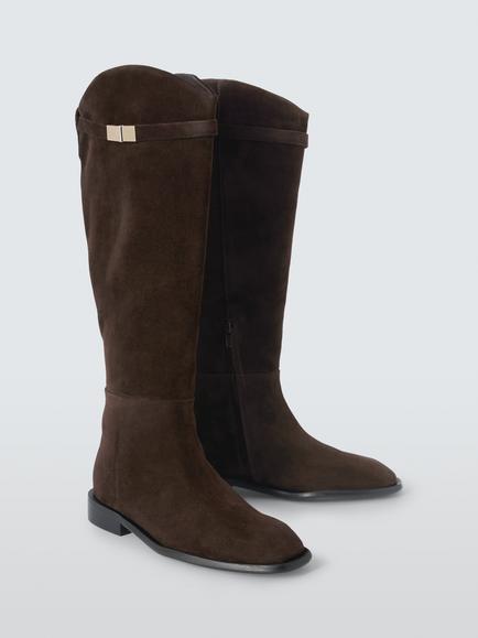John Lewis Tallulah Suede Hardware Detail Riding Boots, Chocolate - view 2, Chocolate