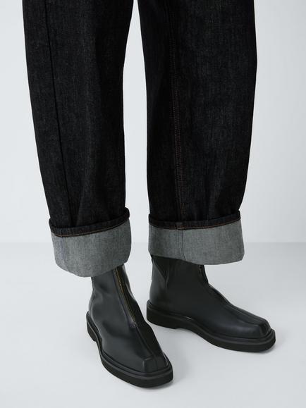 John Lewis Puddles Leather Chip Toe Zip Front Moto Chelsea Boots, Black - view 2, Black