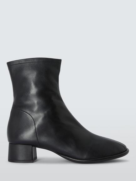 John Lewis Oriana Leather Round Toe Lisbon Ankle Boots, Black, Black