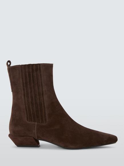 John Lewis Peter Suede Chisel Toe Western Chelsea Boots, Chocolate, Chocolate