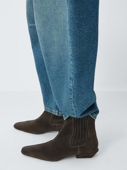 John Lewis Peter Suede Chisel Toe Western Chelsea Boots, Chocolate - view 2, Chocolate