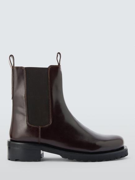 John Lewis Poppy Leather Vanilla Moon Last Chelsea Boots, Burgundy, Burgundy
