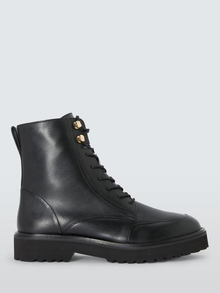 John Lewis Purcie Leather Lace Up Ankle Boots, Black, Black