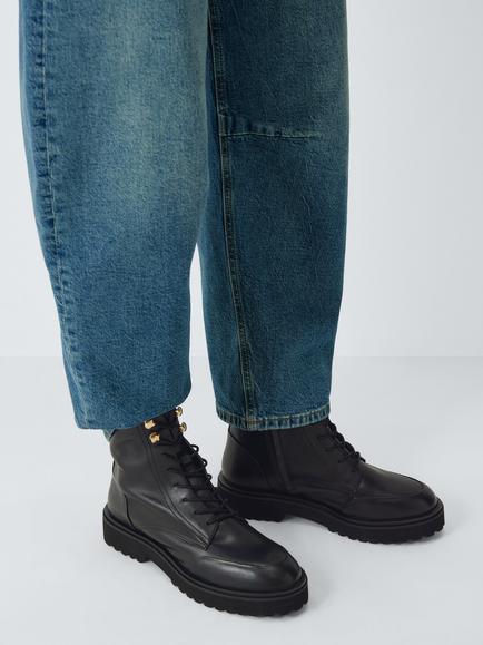 John Lewis Purcie Leather Lace Up Ankle Boots, Black - view 2, Black