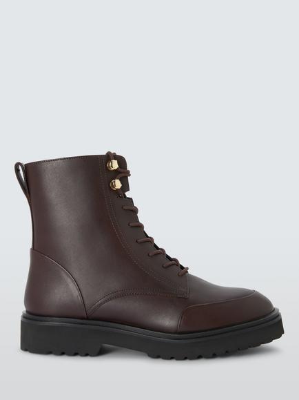 John Lewis Purcie Leather Lace Up Ankle Boots, Burgundy, Burgundy