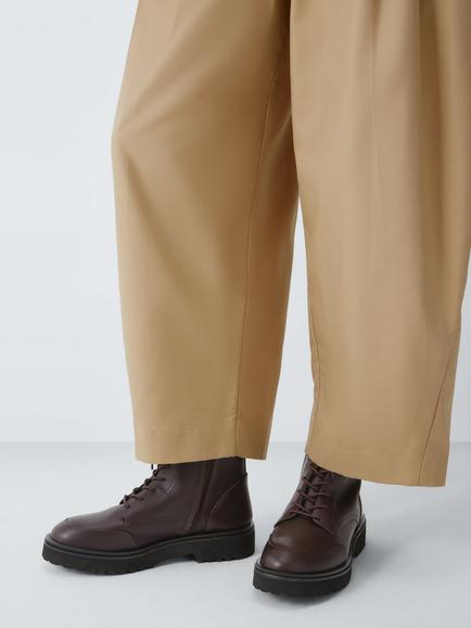 John Lewis Purcie Leather Lace Up Ankle Boots, Burgundy - view 2, Burgundy