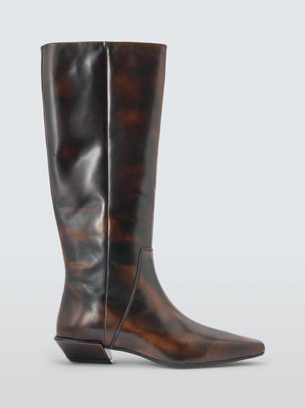 John Lewis Taylor Leather Chisel Toe Knee High Western Boots, Chestnut, Chestnut
