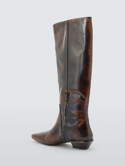John Lewis Taylor Leather Chisel Toe Knee High Western Boots, Chestnut - view 2, Chestnut
