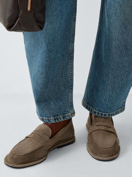 John Lewis Gabriela Suede Wide Toe Minimal Loafers, Taupe - view 2, Taupe